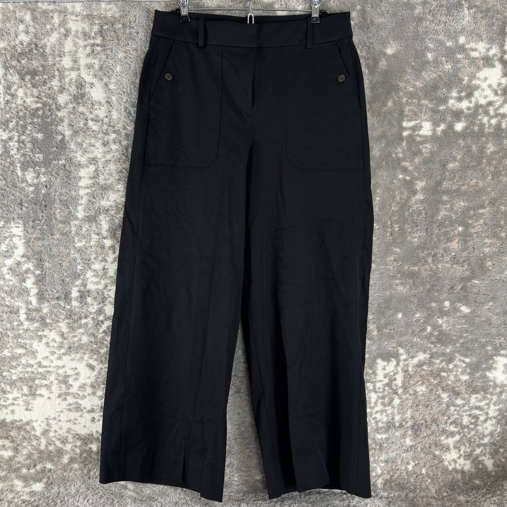 New J.Crew Size 12T Tall Wide Leg Crop Career Chino Trousers Pants Black Women
